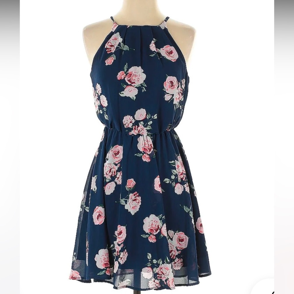 NWT Blue Rair by Francesca’s Juniors Floral Navy Blue Dress